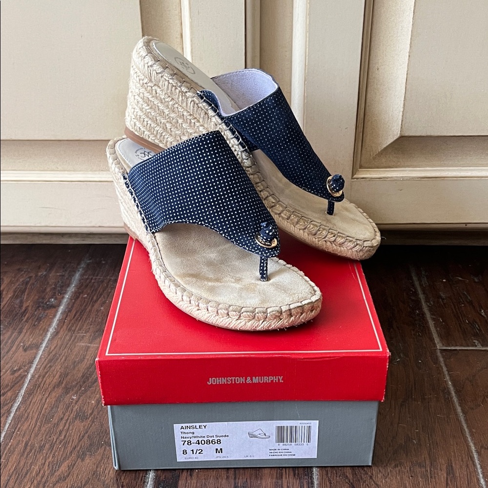 Johnston & Murphy Navy Suede Wedge Sandals